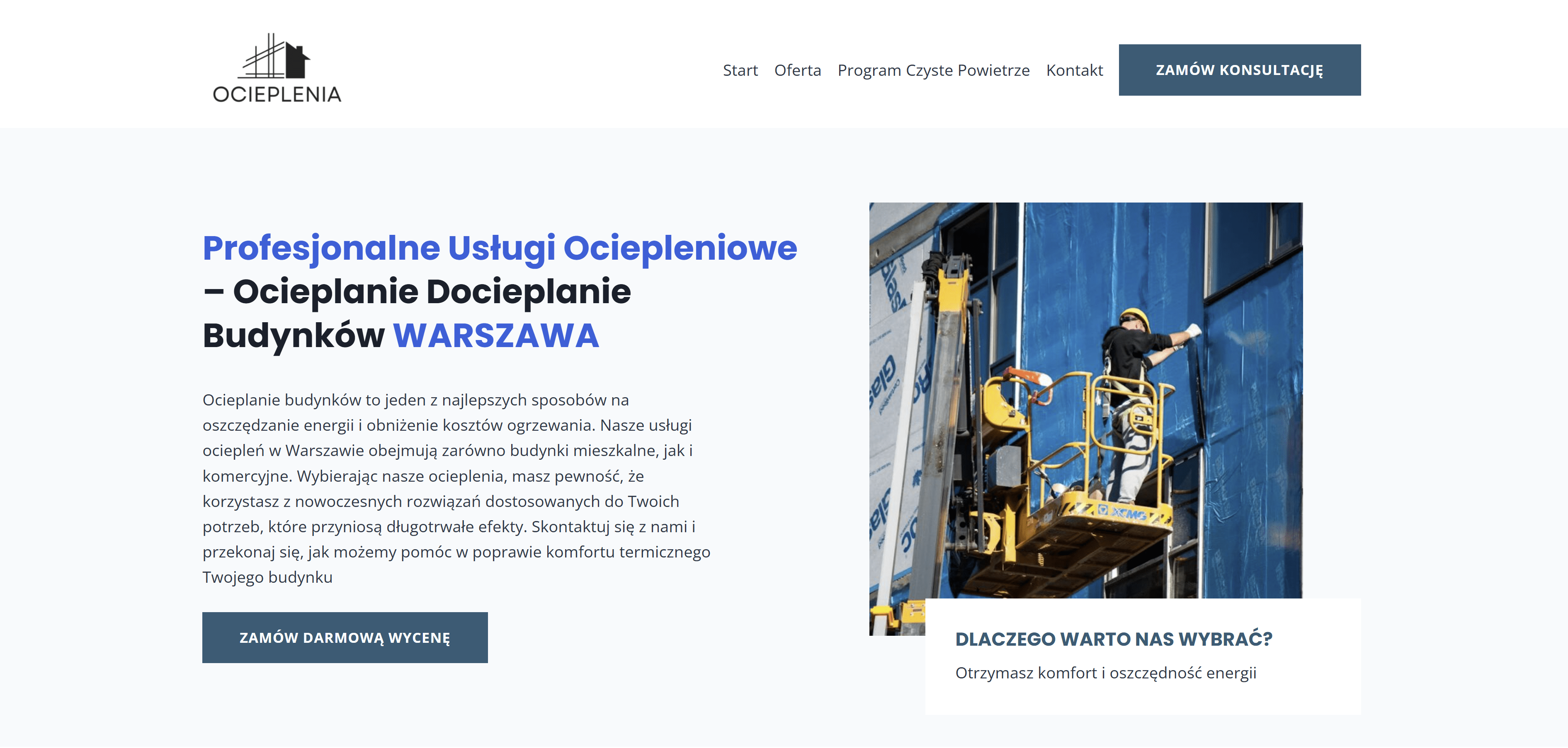 Projekt strony internetowej dla branży zajmującej się ociepleniami, dociepleniami obiektów i budynków